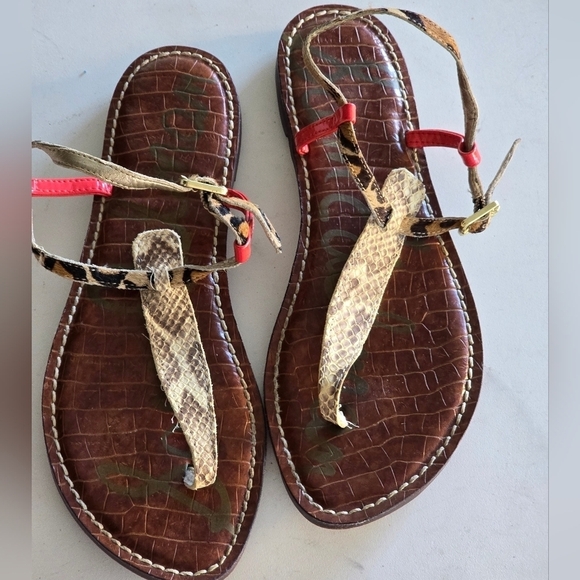 Sam Edelman Sandal Women Sz 8/8.5 Gigi Mixed Animal Print Leather  Cheetah Flat - Picture 7 of 12